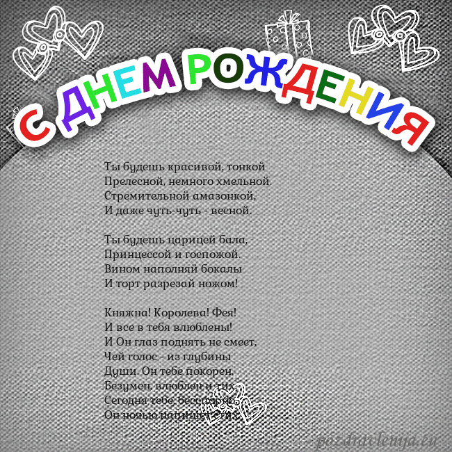 Открытка на день рождения с цветной надписью