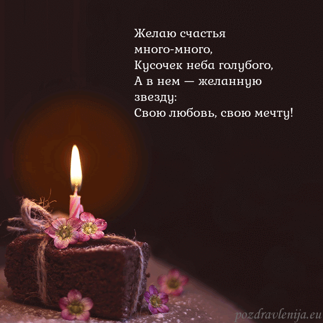 Анимированная открытка - торт с горящей свечкой