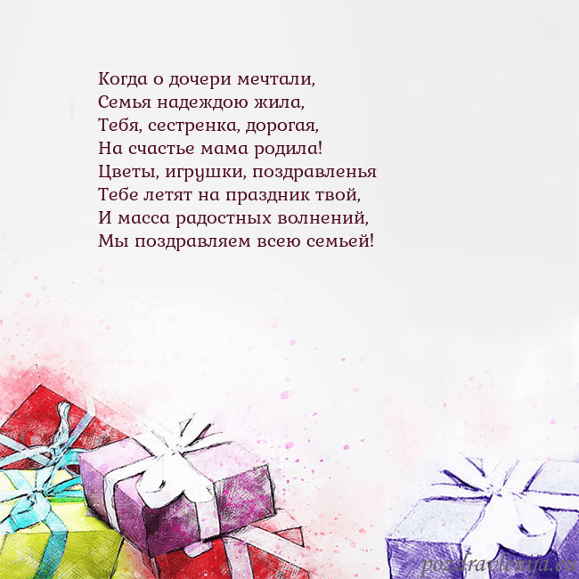 Открытка на день рождения с акварелью нарисованными подарками