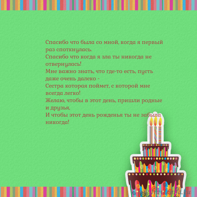 Открытка на день рождения с тортом и свечами