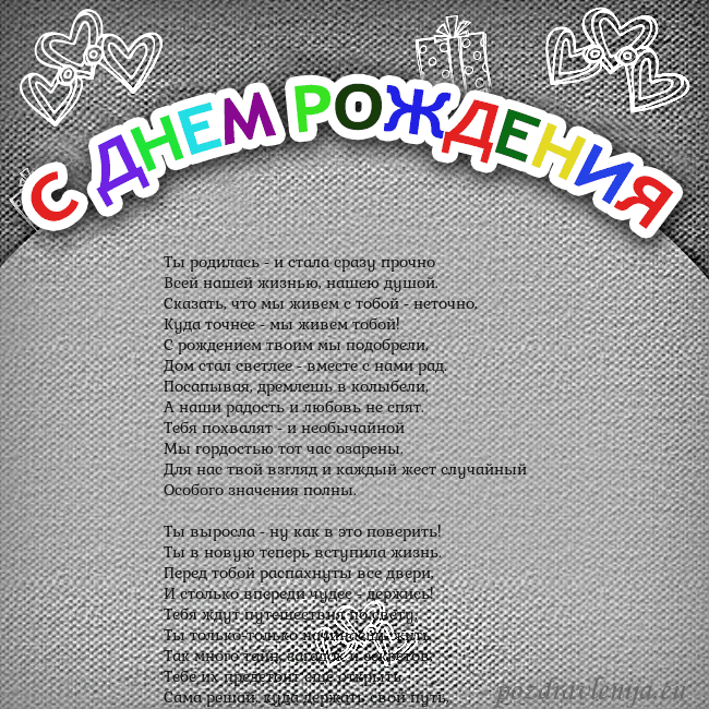 Открытка на день рождения с цветной надписью