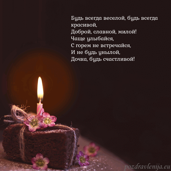 Анимированная открытка - торт с горящей свечкой