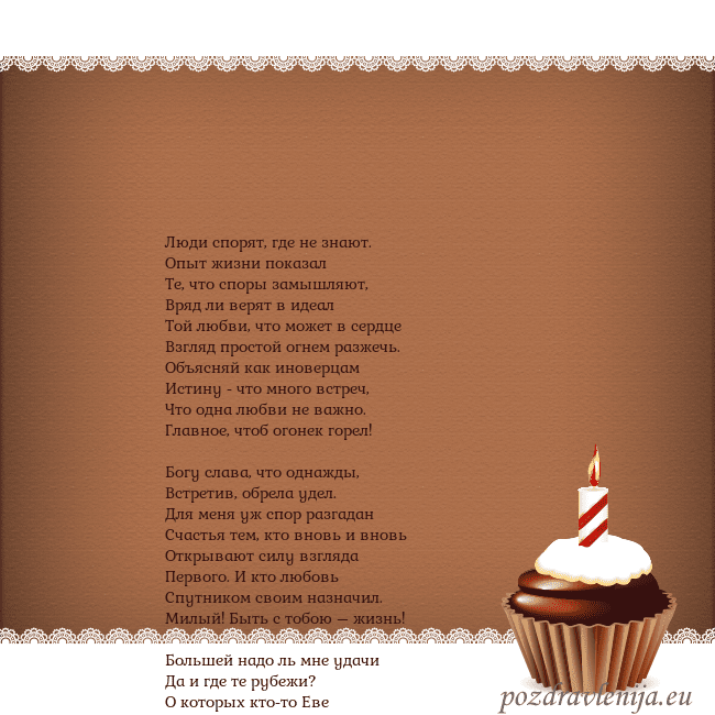 Открытка на день рождения с кексом и свечкой