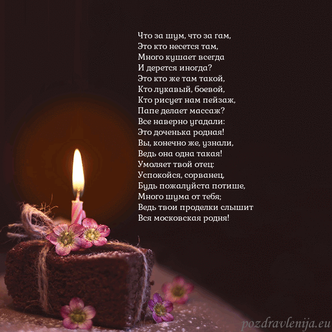 Анимированная открытка - торт с горящей свечкой