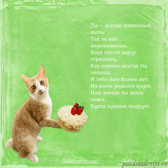 Забавная открытка на день рождения с кошкой и тортом