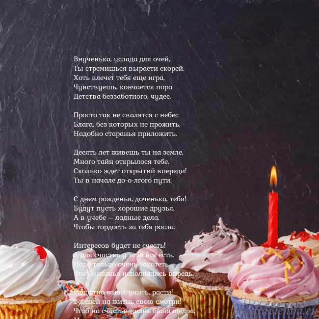 Открытка на день рождения со сладостями и свечкой Внученька, услада для очей,
Ты стремишься вырасти Открытка на день рождения со сладостями и свечкой