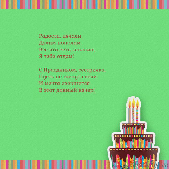 Открытка на день рождения с тортом и свечами