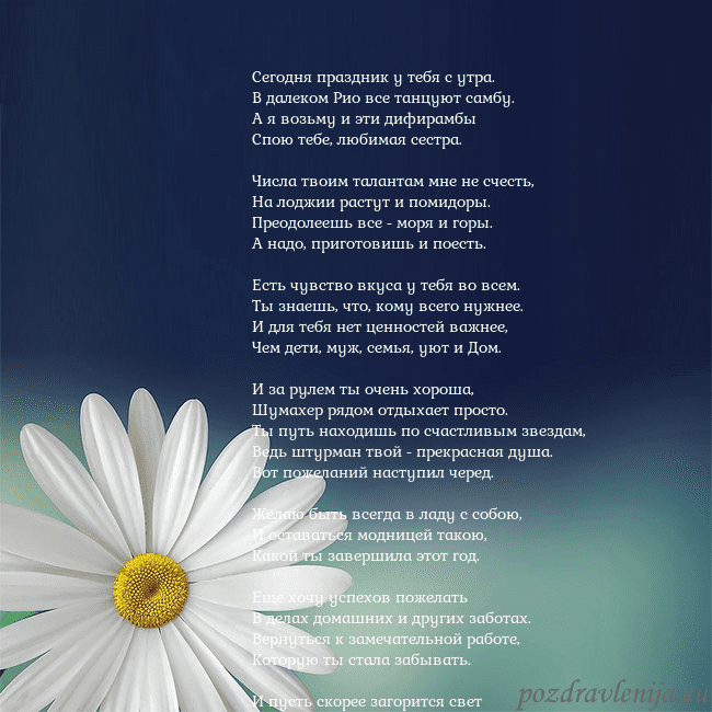 Открытка с большой ромашкой Сегодня праздник у тебя с утра.
В далеком Рио все Открытка с большой ромашкой