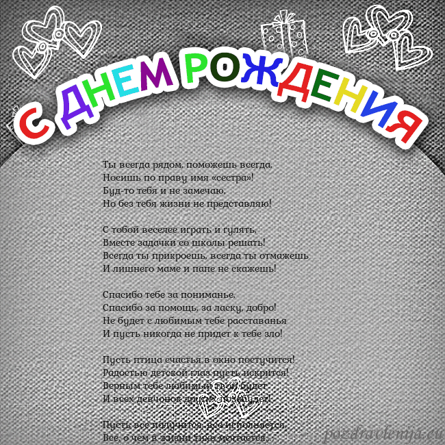 Открытка на день рождения с цветной надписью Ты всегда рядом, поможешь всегда,
Носишь по праву Открытка на день рождения с цветной надписью