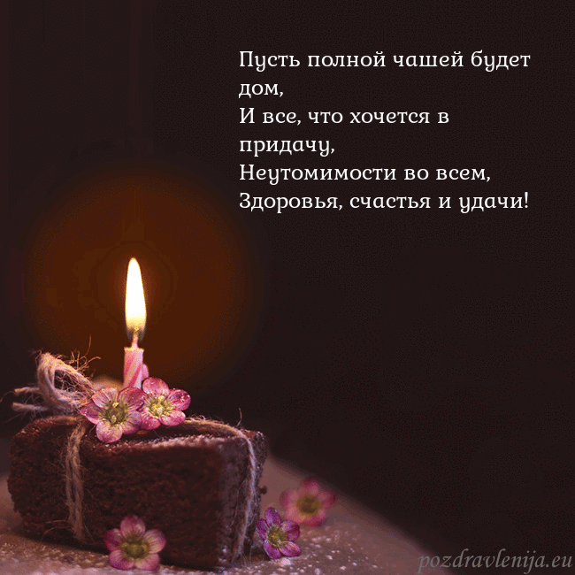 Анимированная открытка - торт с горящей свечкой