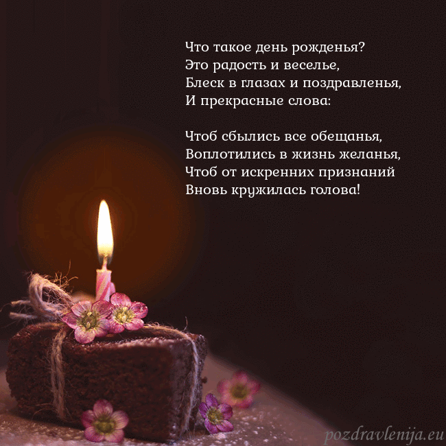 Анимированная открытка - торт с горящей свечкой