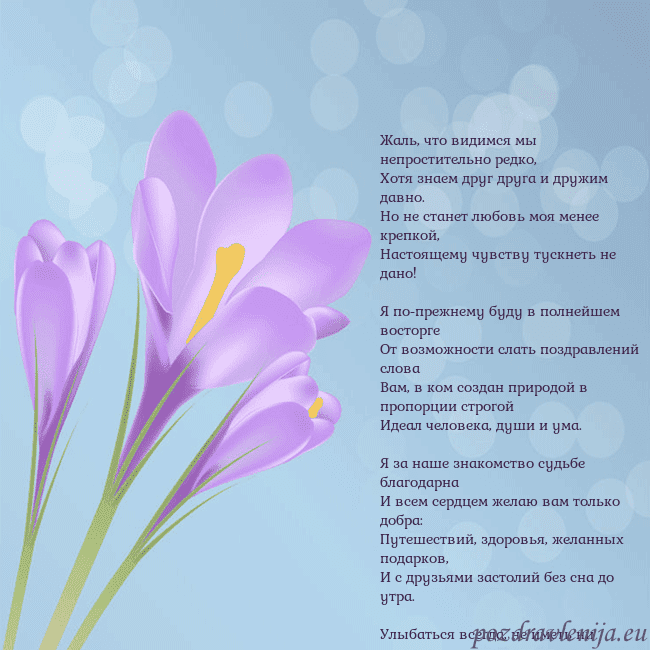 Открытка с крокусом Жаль, что видимся мы непростительно редко,
Хотя зн Открытка с крокусом