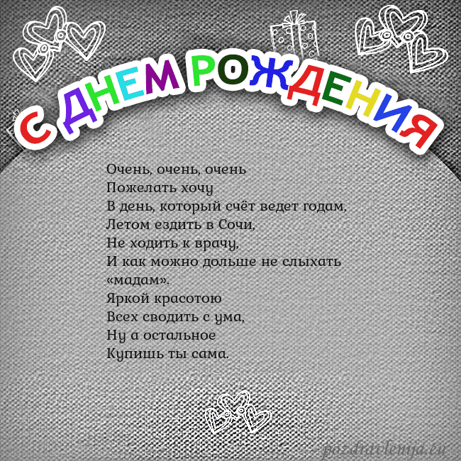 Открытка на день рождения с цветной надписью