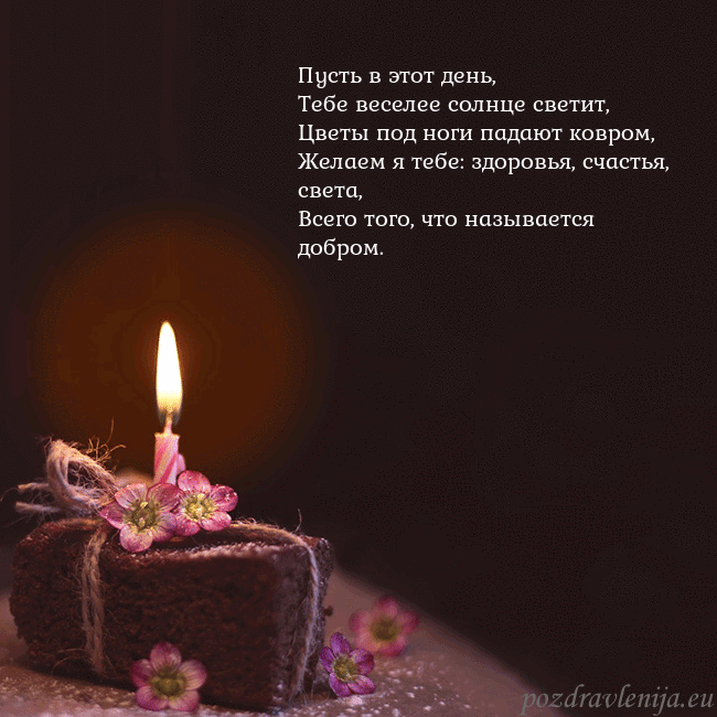 Анимированная открытка - торт с горящей свечкой