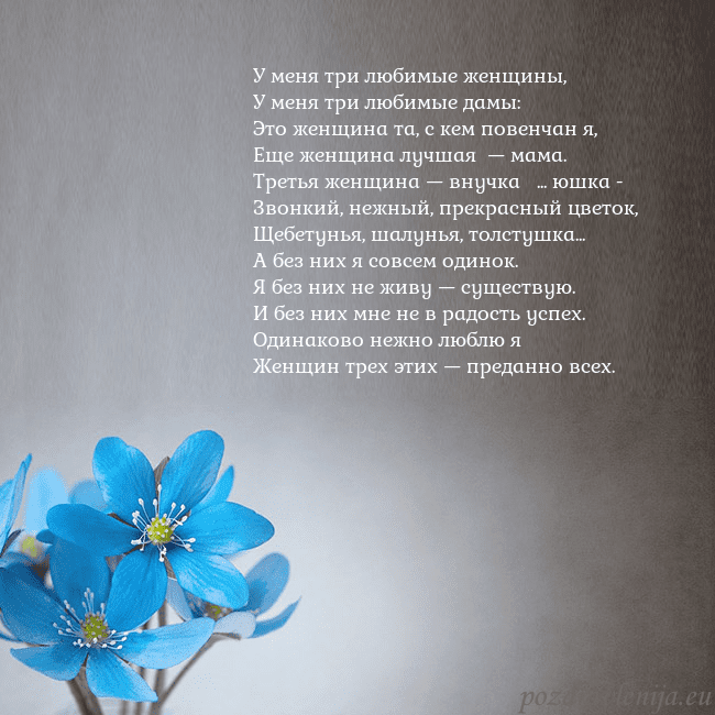 Открытка с фиалками У меня три любимые женщины,
У меня три любимые дам Открытка с фиалками
