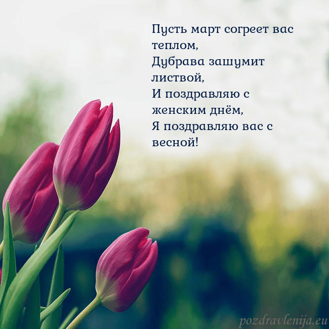 Открытка с тремя красными тюльпанами Пусть март согреет вас теплом,
Дубрава зашумит лис Открытка с тремя красными тюльпанами