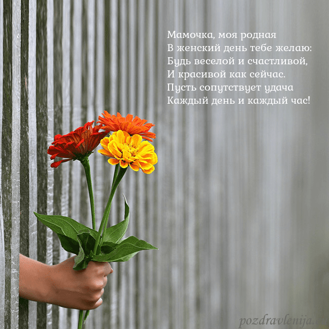Электронная открытка с букетом цветов Мамочка, моя родная
В женский день тебе желаю:
Буд Электронная открытка с букетом цветов