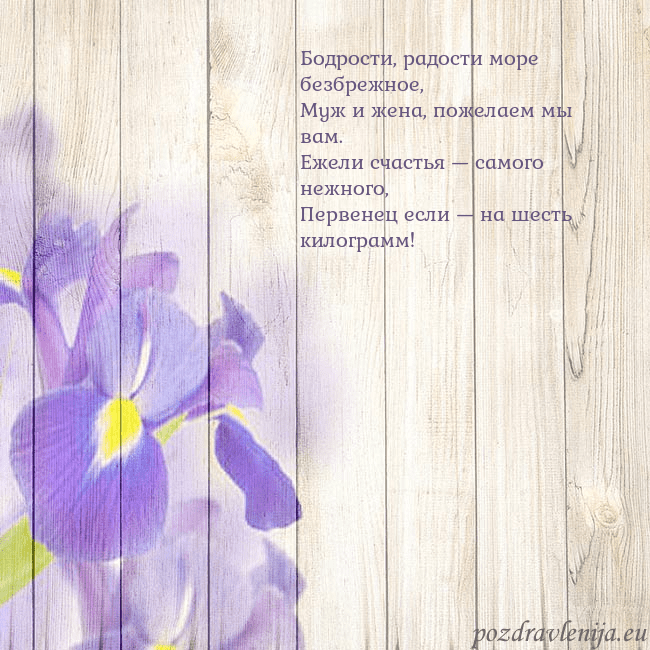 Открытка с ирисами Бодрости, радости море безбрежное,
Муж и жена, пож Открытка с ирисами