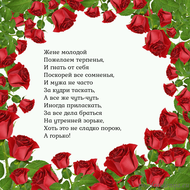 Открытка с красными розами Жене молодой
Пожелаем терпенья,
И гнать от себя
По Открытка с красными розами