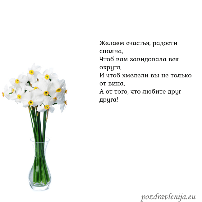 Открытка с нарциссами Желаем счастья, радости сполна,
Чтоб вам завидовал Открытка с нарциссами