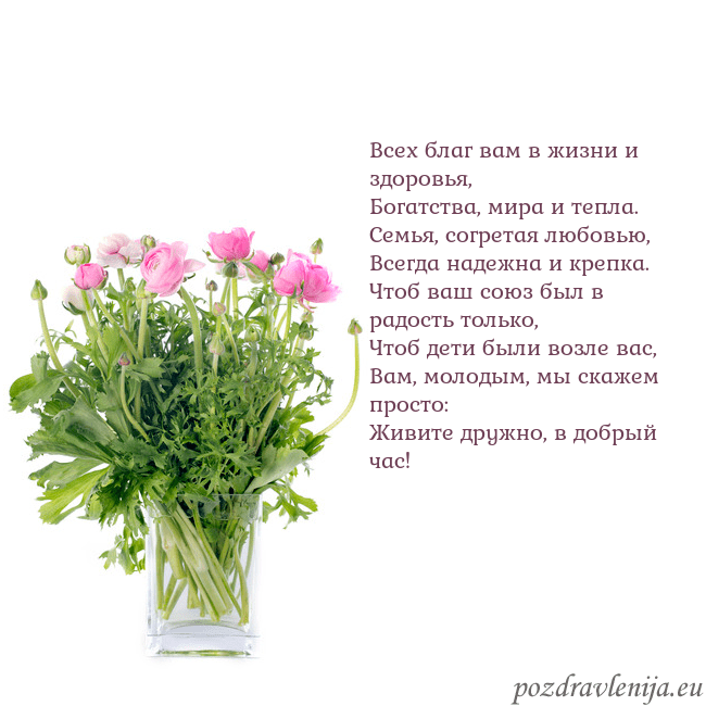 Открытка с цветами в вазе Всех благ вам в жизни и здоровья,
Богатства, мира Открытка с цветами в вазе