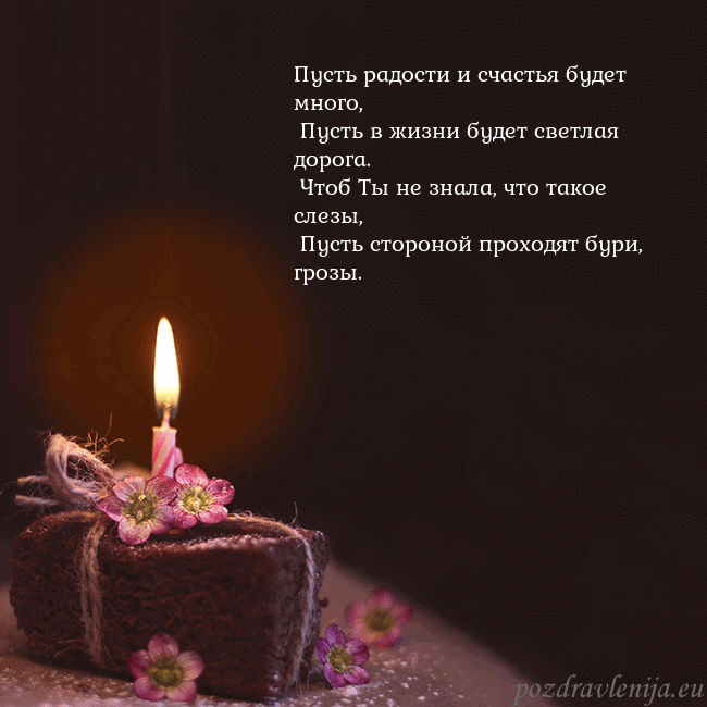 Анимированная открытка - торт с горящей свечкой