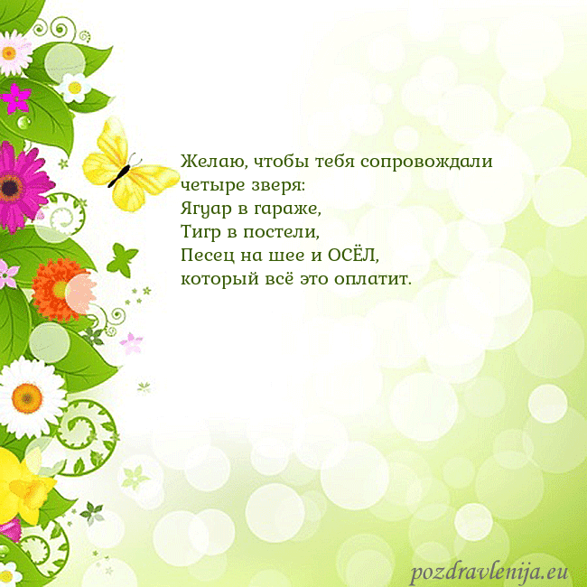 Открытка с разноцветными цветами и бабочками