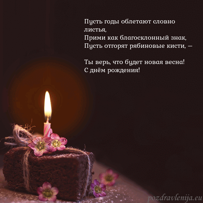 Анимированная открытка - торт с горящей свечкой