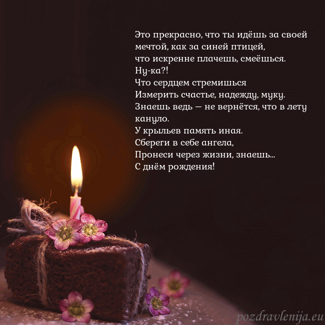 Анимированная открытка - торт с горящей свечкой