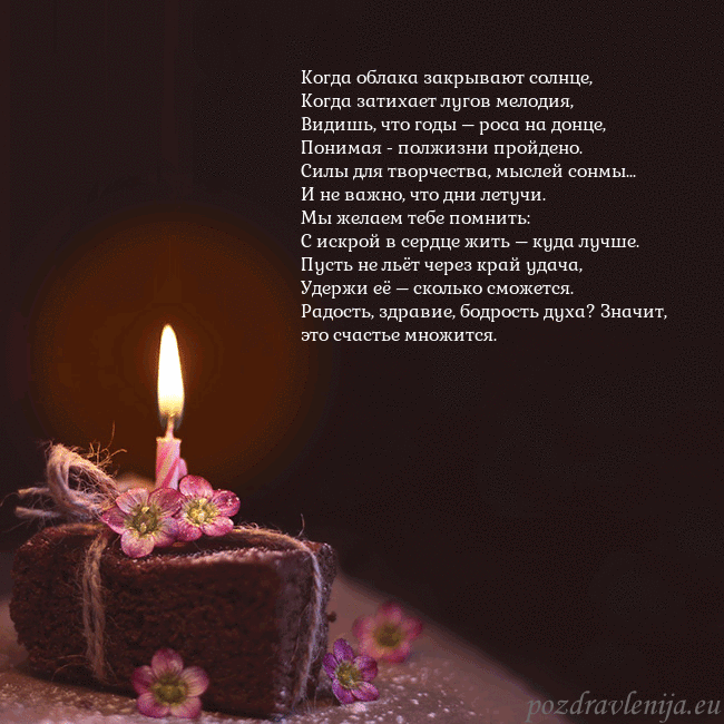 Анимированная открытка - торт с горящей свечкой