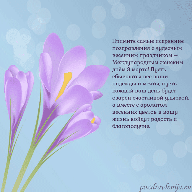 Открытка с крокусом Примите самые искренние поздравления с чудесным ве Открытка с крокусом