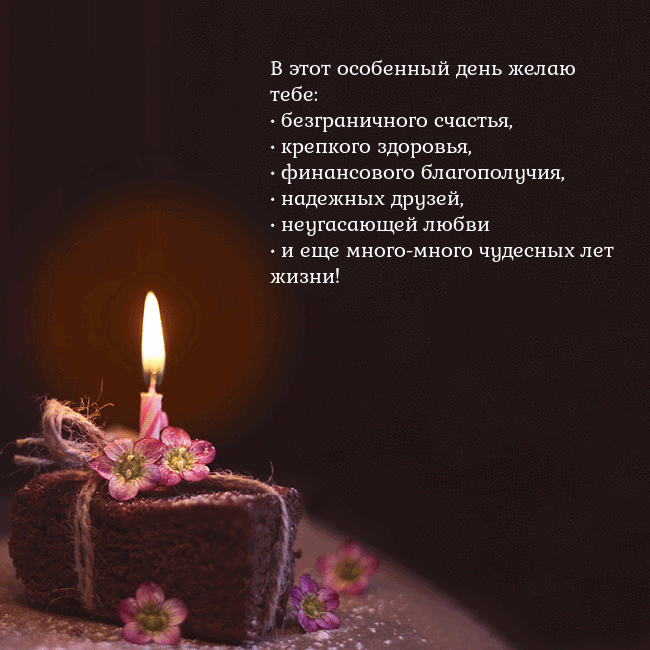 Анимированная открытка - торт с горящей свечкой