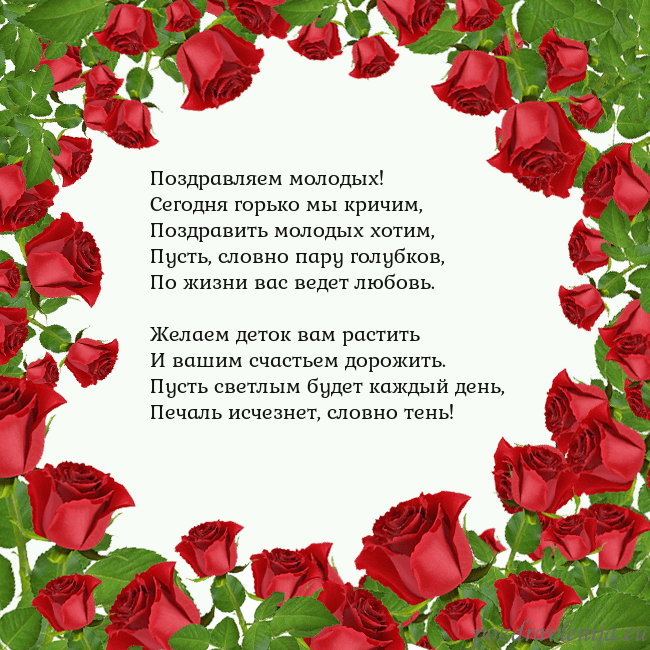 Открытка с красными розами Поздравляем молодых!
Сегодня горько мы кричим,
Поз Открытка с красными розами