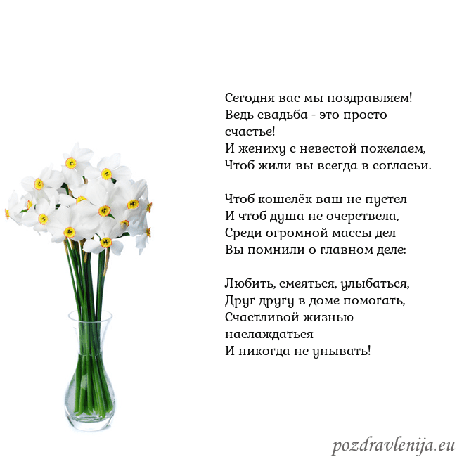 Открытка с нарциссами Сегодня вас мы поздравляем!
Ведь свадьба - это про Открытка с нарциссами