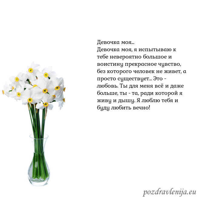 Открытка с нарциссами Девочка моя...
Девочка моя, я испытываю к тебе нев Открытка с нарциссами