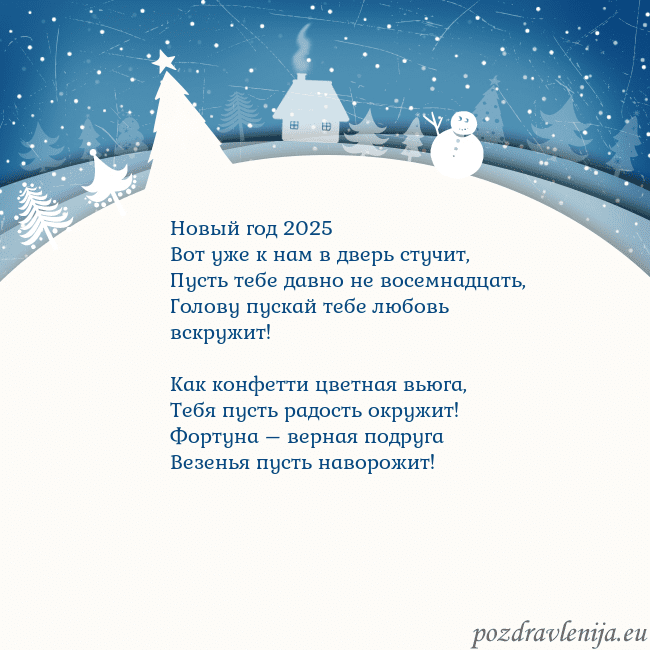 Рождественская открытка с голубым небом и белой деревней