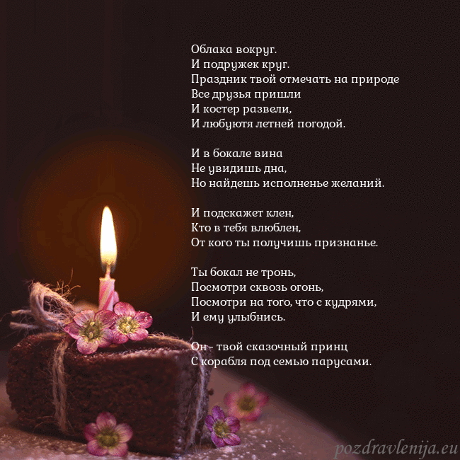 Анимированная открытка - торт с горящей свечкой