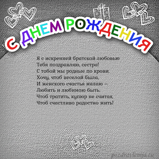 Открытка на день рождения с цветной надписью