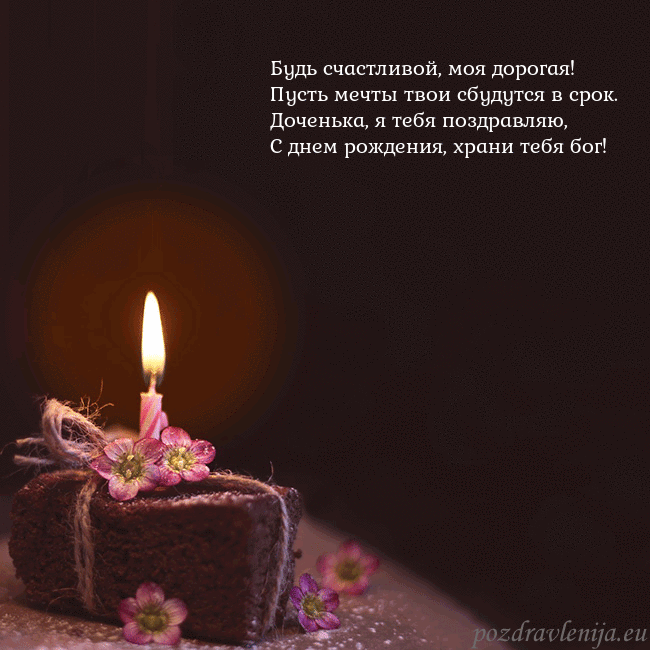 Анимированная открытка - торт с горящей свечкой