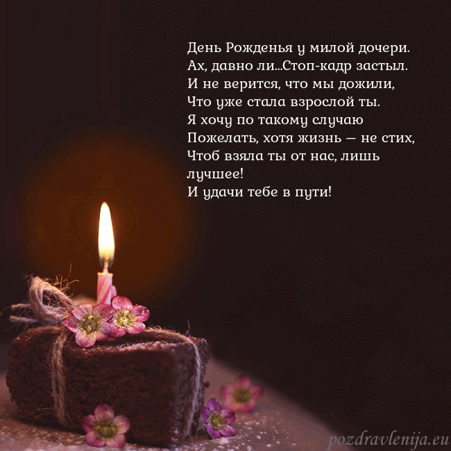 Анимированная открытка - торт с горящей свечкой