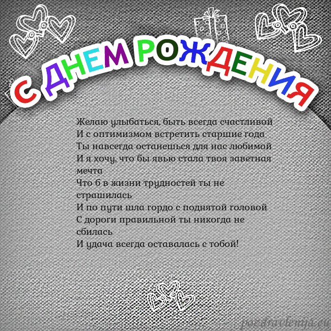 Открытка на день рождения с цветной надписью