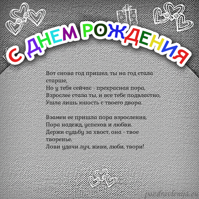 Открытка на день рождения с цветной надписью