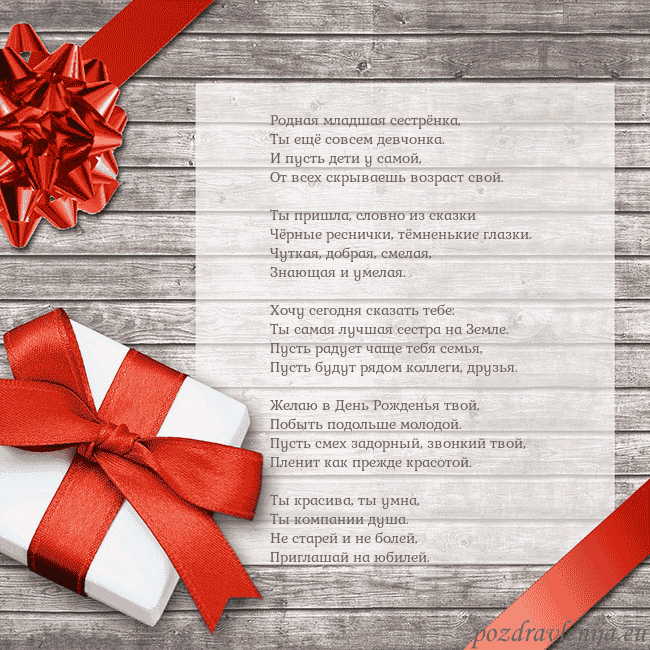 Открытка на день рождения с подарком Родная младшая сестрёнка,
Ты ещё совсем девчонка. Открытка на день рождения с подарком