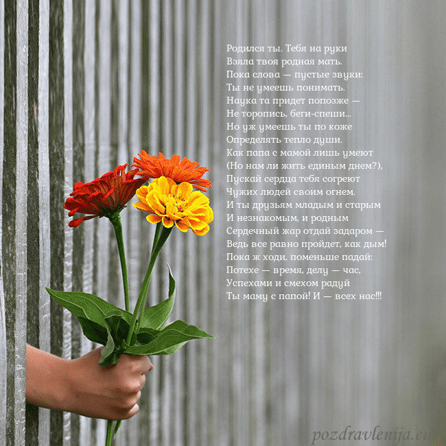 Электронная открытка с букетом цветов Родился ты. Тебя на руки
Взяла твоя родная мать.
П Электронная открытка с букетом цветов