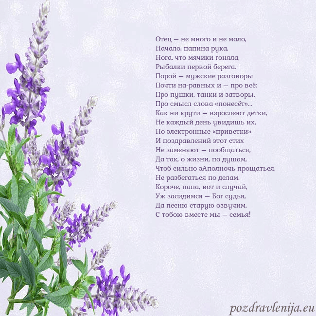 Открытка с люпинами Отец – не много и не мало,
Начало, папина рука,
Но Открытка с люпинами