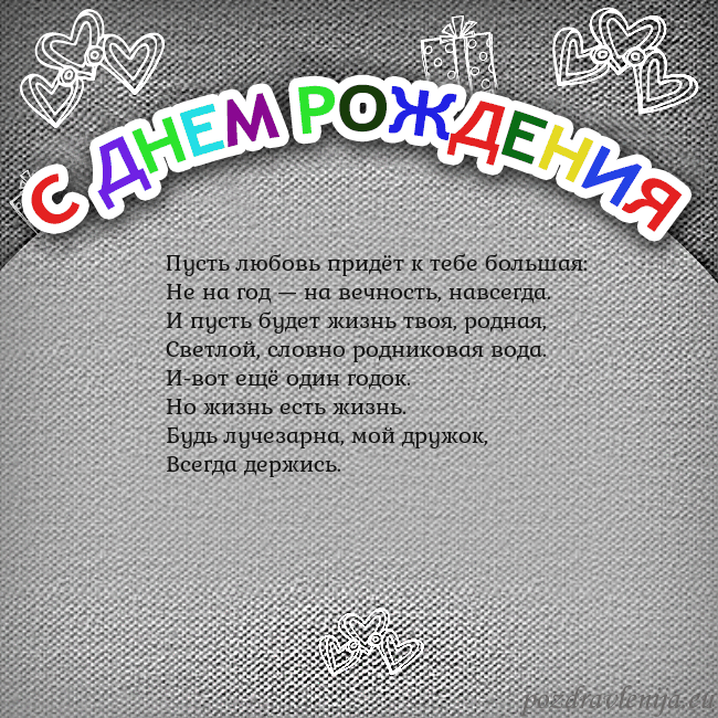 Открытка на день рождения с цветной надписью