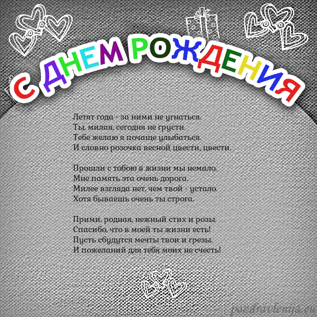 Открытка на день рождения с цветной надписью