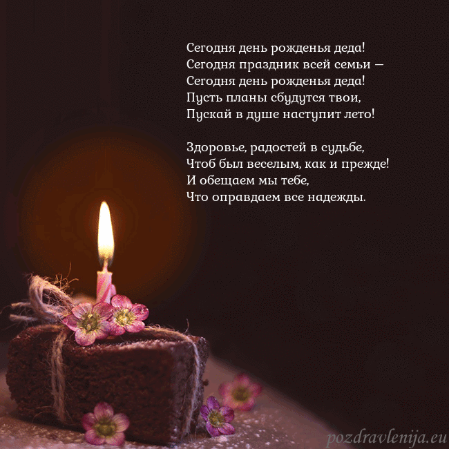 Анимированная открытка - торт с горящей свечкой