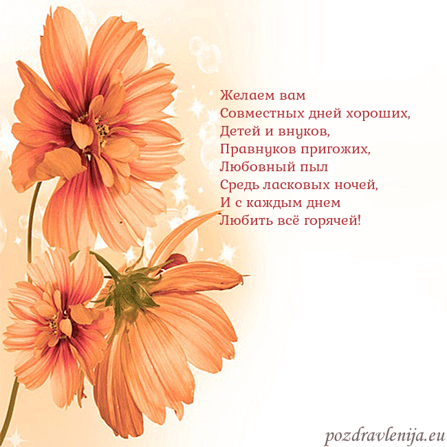 Открытка с оранжевыми цветами Желаем вам
Совместных дней хороших,
Детей и внуков Открытка с оранжевыми цветами
