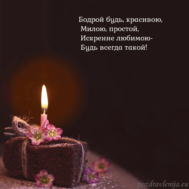 Анимированная открытка - торт с горящей свечкой